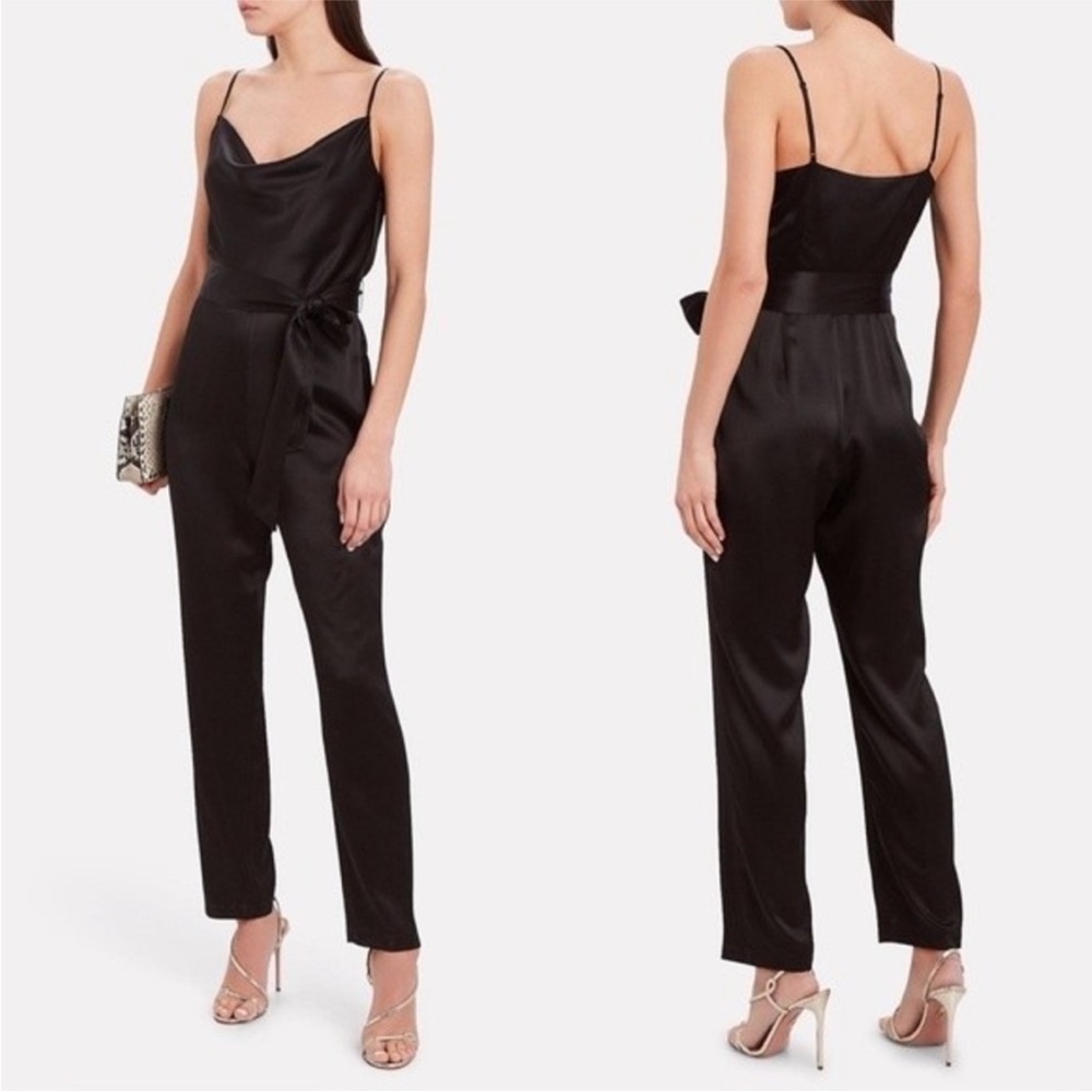 Intermix Black Maria 100% Silk Cowl Neck Straight Leg Jumpsuit